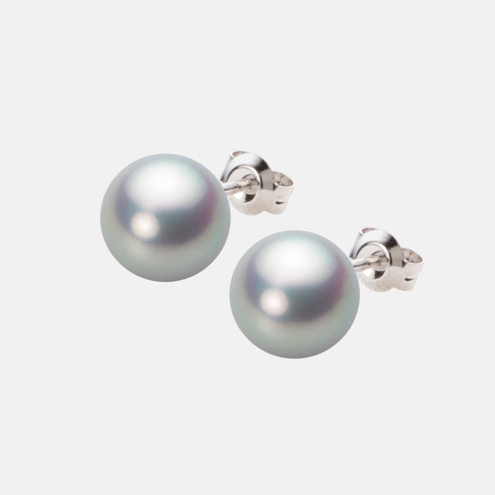 9.0mmアコヤ真珠ピアス（シルバーグレー）
