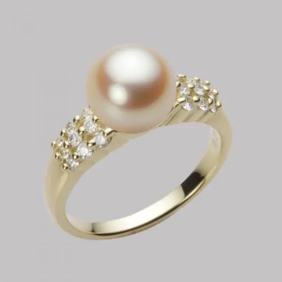 新品]K18YGイエローゴールド天然ダイヤモンドakoyaパール花珠リング指輪