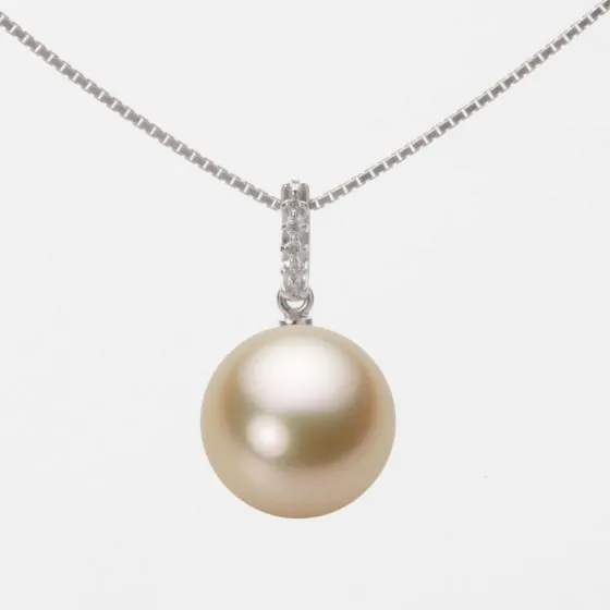 白蝶真珠ゴールデン　SVペンダントトップ レザー ネックレス 11.0mm 白蝶真珠（ゴールド系）ペンダント | Moon Label - 大月真珠