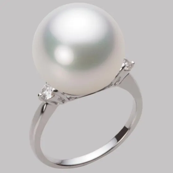 WhiteSkin 白蝶半形真珠 リング 14mm珠　13号 14.0mm 白蝶真珠（ホワイト系）リング | Moon Label - 大月真珠