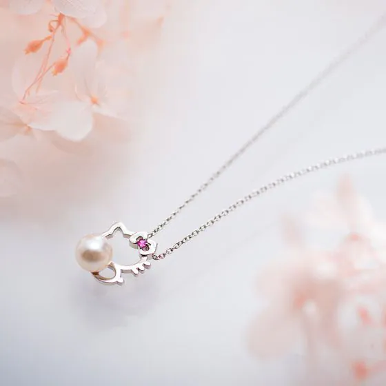 Hello Kitty Moon Pendant Necklace – Pink Rhinestone & Cubic Zirconia