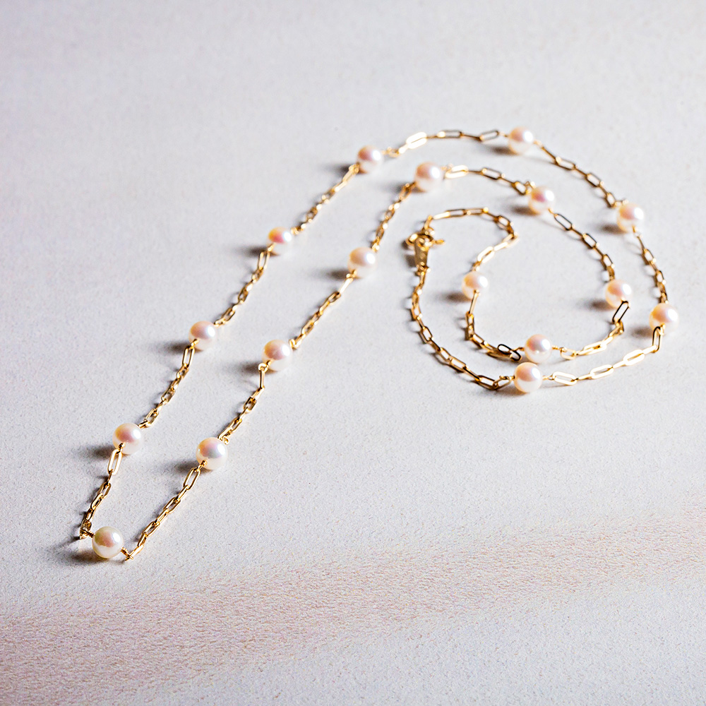 5.0mm アコヤ真珠ペンダント K18・クリップチェーン 70cmが再入荷しました。